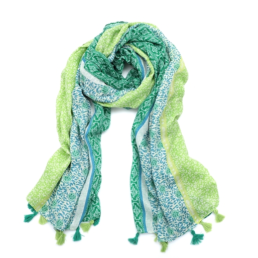 Scarf from viscose green wide striped pattern-