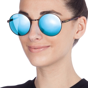 Round metal sunglasses with blue lenses-