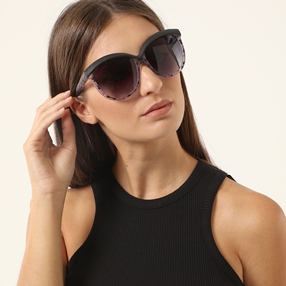 Handmade cat-eye sunglasses in matte black with purple-
