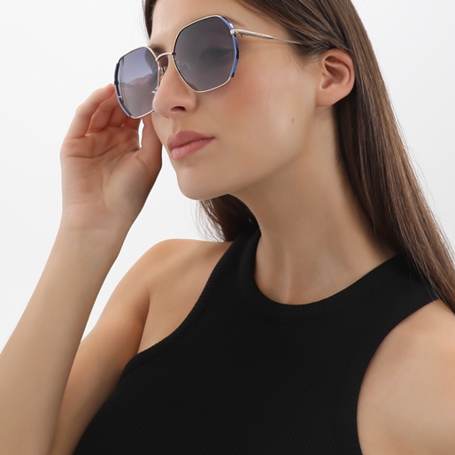 Sunglasses metallic polygon mask in blue color-