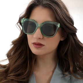 Sunglasses large round mask semi-transparent green color-