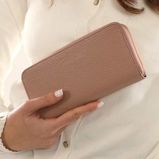 Mini Discoveries μεγάλο ροζ δερμάτινο πορτοφόλι με φερμουάρ-