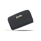Mini Discoveries black leather wallet with zipper and snap closure-