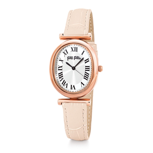 Metal Chic Oval Case Leather Watch-
