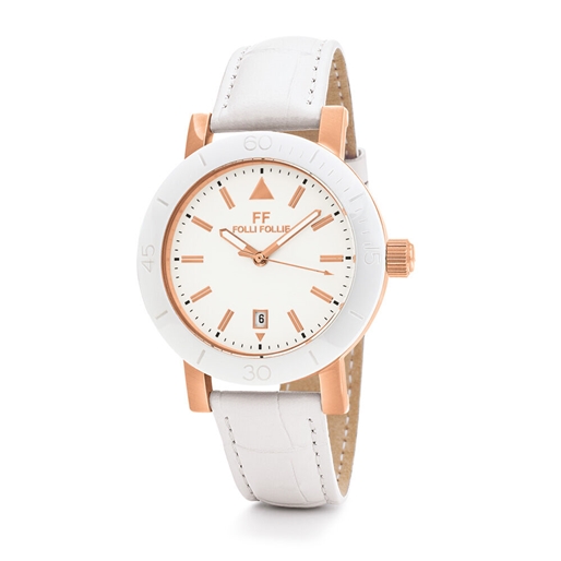 Time Framed Big White Case Leather Watch -