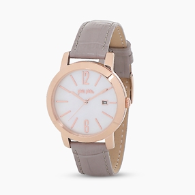 Drive Me rose gold plated watch with gray leather strap-