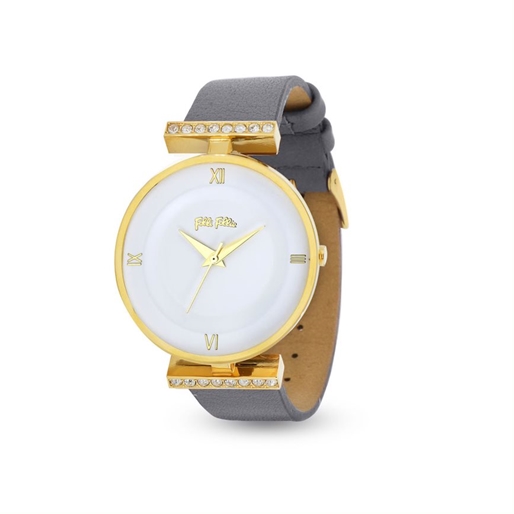 Vintage Dynasty γκρι δερμάτινο ρολόι με λευκό καντράν-