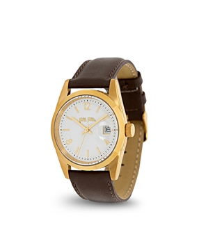All time gold plated ladies watch brown leather strap-