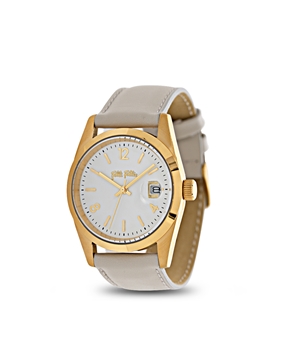 All time gold plated ladies watch gray leather strap-