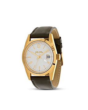 All time gold plated ladies watch green leather strap-