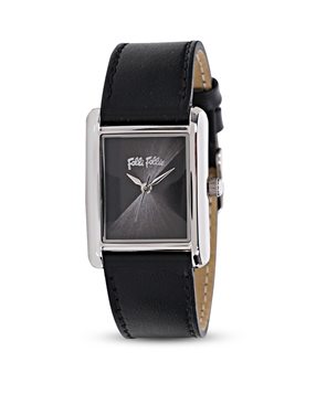 Hidden Nymphs stainless steel ladies watch black leather strap-