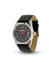 All time stainless steel ladies watch black leather strap