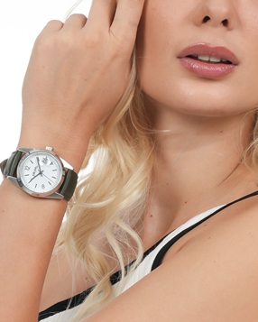 All Time γυναικείο ρολόι ατσάλι με λαδί δερμάτινο λουράκι-