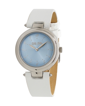 Once upon a time stainless steel ladies watch white leather strap-