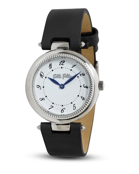 Once upon a time stainless steel ladies watch black leather strap-