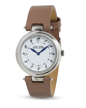 Once upon a time stainless steel ladies watch brown leather strap-